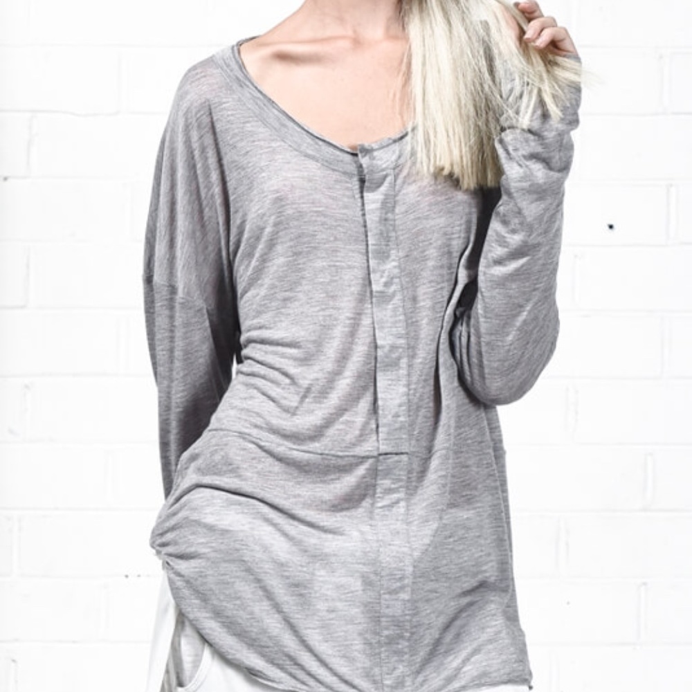 Revolve One Teaspoon Soho Fine Wool Grandpa Top  Long Sleeves Grey Marle Size XS